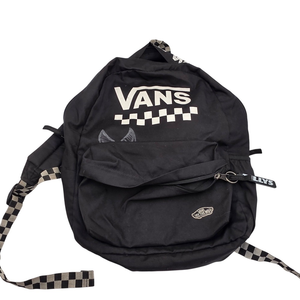 Vans Off The Wall Backpack Black Checkerboard Logo Canvas School Bag N4